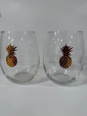 Glass Pineapple Stemless Wine Glasses - Set of 2